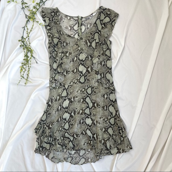 Pam & Gela Python Snake Print Flutter Sleeve Georgette Sheer Animal Mini Dress 0 - Picture 4 of 10